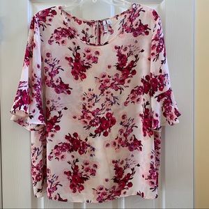ELLE Pink Floral Chiffon Ruffle Sleeve Blouse XXL